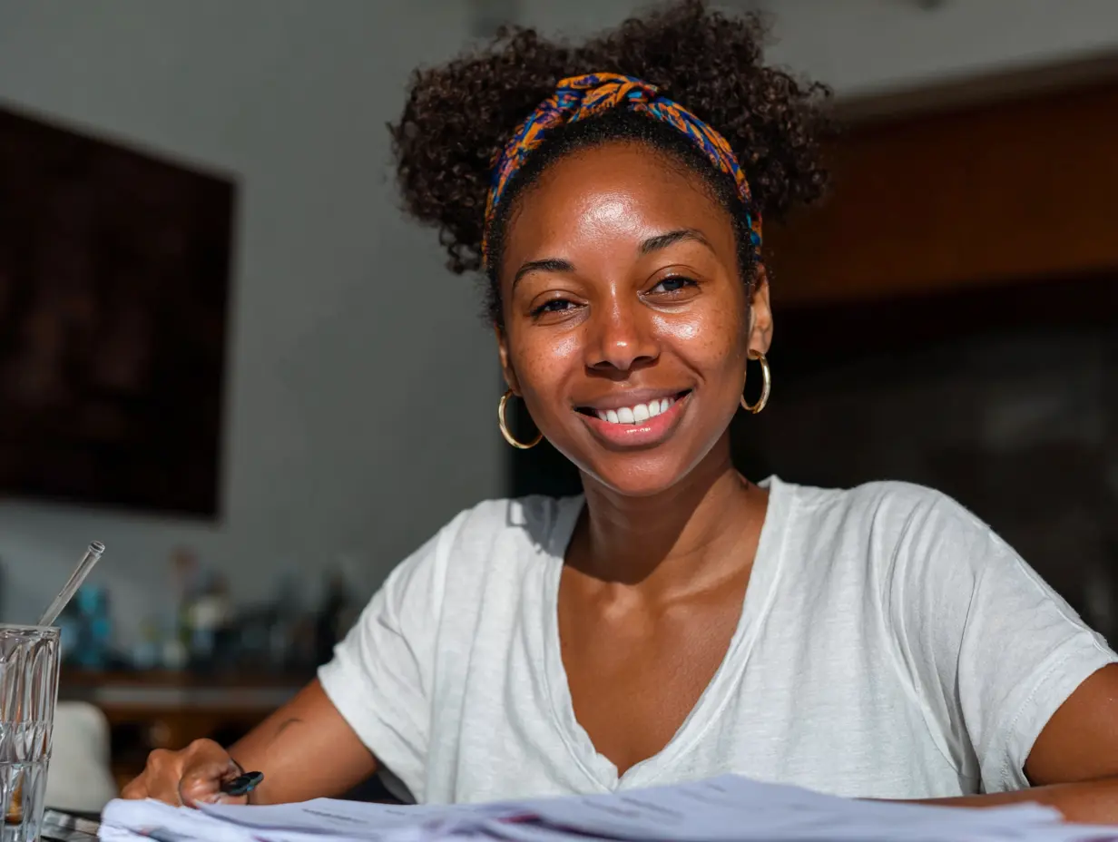 Entrepreneur reviewing financial reports with confidence